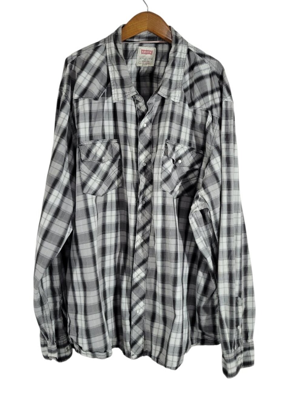 Levis Snap Front Shirt Mens 4X Black White Plaid Pockets 100% Cotton Western